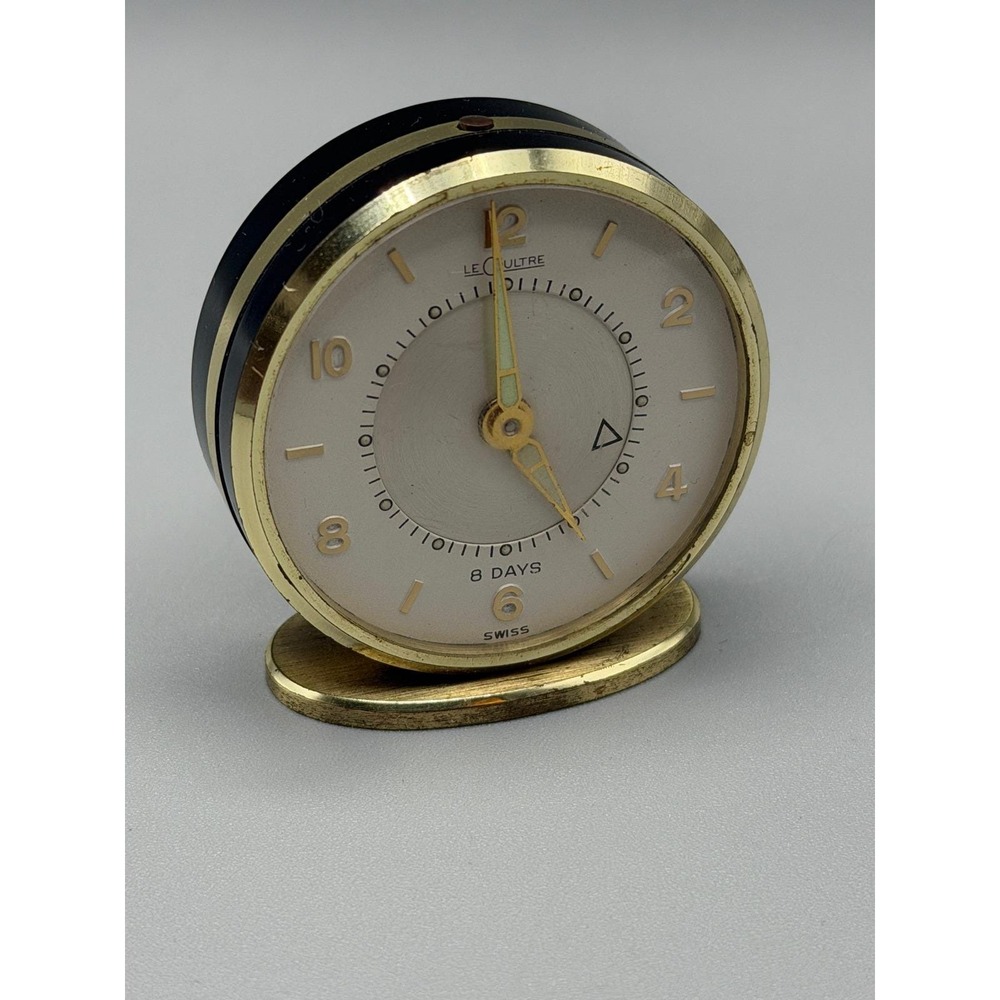 LeCoultre 8 Day Travel Alarm Clock Swiss Mechanical Wind Vintage Working #1120